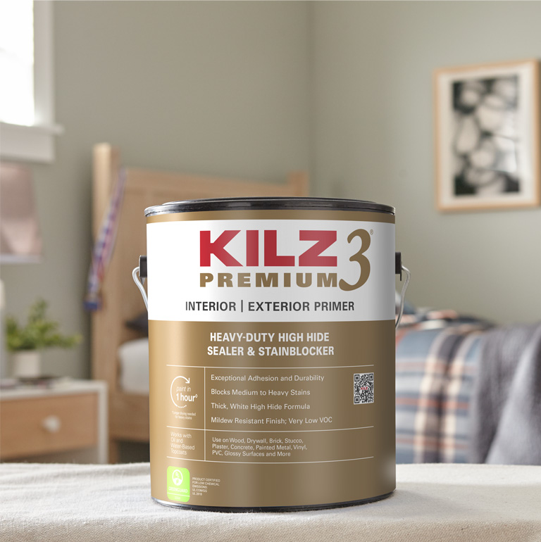 KILZ 3 Can of primer in a bedroom